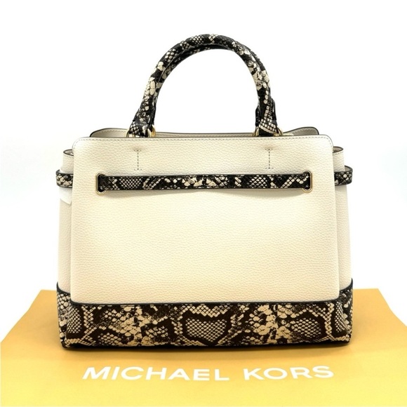 Michael Kors Reed Large Belted Satchel Crossbody Bag Light Cream Snakeskin - Picture 5 of 11